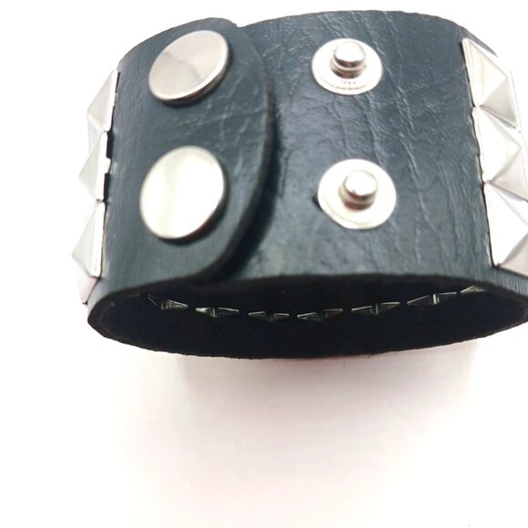 Goth Triple Row Square Studded Vegan Leather Bracelet - Picture 6 of 9